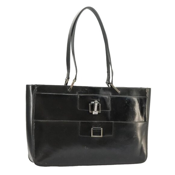 GUCCI Tote Bag Patent leather Black Silver 002 1133 Auth ep6570 - Picture 1 of 16